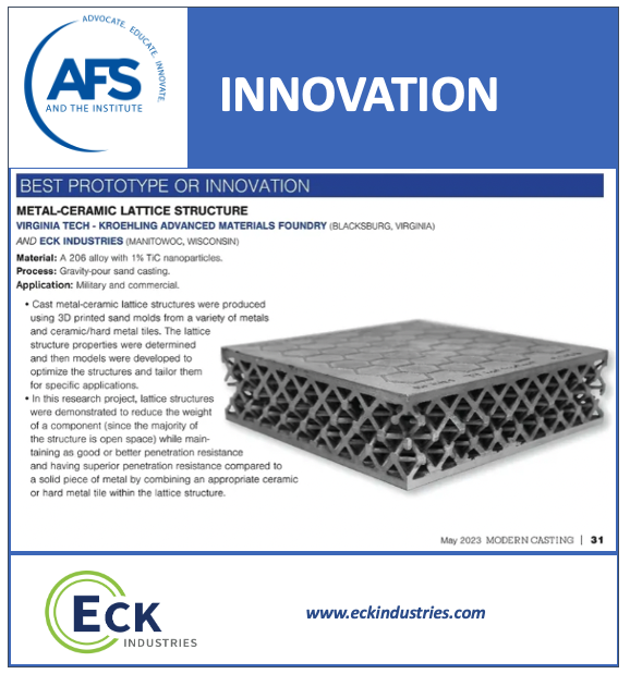 Eck Industries, complex casting, lattice, 3D-printed tooling, mold, aluminum, innovation